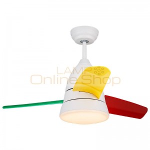  Modern simple colorful ceiling fan lamp macaron kids room living room LED Wood art fan lamp lamp body 