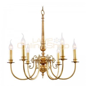 Cafe Kitchen Antique 6-arm Led candle light Chandelier Living Room foyer Full Copper hanging lamp American rustic Chandeliers