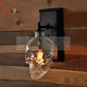 Creative loft Human Skull bones wall lamp,E14 Skull Ghost clear Glass wall sconces for Bar restaurant deco wall light fixture