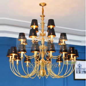 European Style Compound Building Large Chandelier Villa Living Room All Copper Chandeliers Middle Building Long Hanging Lamp