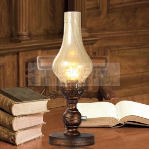 European Vintage Kerosene Table Lamp for bedroom study,frosted glass lamp shade retro bedside lamp with Dimmable Knob switch
