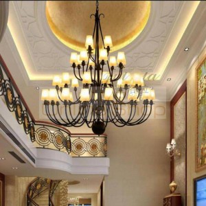 high Ceiling Chandelier Lighting for villa hall Traditional rustic iron Chandelier lamp hotel project Large candle Chandeliers