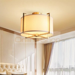 Lampshade LED Copper Living Room Ceiling Light Household Study Hanglamp Bedroom Circular Cloth Cover Nordic Hanging Lamp Fixture