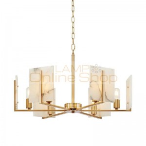 Modern 6 light copper Chandelier Lamp Marble lamphade living room bedroom decoration lighting E27 bulb