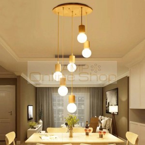 Modern Wood Pendant Lamp 1-6 heads restaurant Bar Coffee Dining Room suspension luminaire wooden Hanging Light Fixture