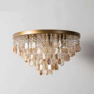 Modern Led crystal lamps round natural shell ceiling lights DIY creative shell decoration home Lustre bedroom ceiling lamp