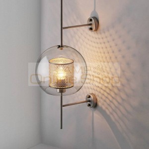 Modern LED Wall Light Transparent Glass Shade Scones Wall Lamps Bedroom Bedsides Restaurant Study Hang Lamps Loft Iron Fixtures