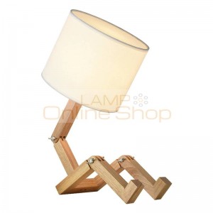 Modern Lovely Wooden Table Lamp Robot Shape cute table Lamp Kung E27 3W LED lamp Indoor Study Desktop Lighting Bedside Lamps