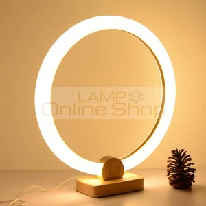 Modern Nordic Simple Bedroom Bedside Desk lamps Creative Wood art Acrylic ring Decoration Table lights LED Reading lamps