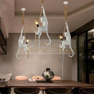 Modern Resin Monkey Pendant Lamp Nordic monkey hemp rope Hanging lamp dining room Bar Cafe wall floor table style light fixture