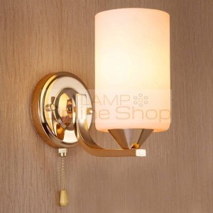Modern simple bedroom bedside wall lamp,1/2arm gold color iron glass lampshade led wall sconce for Aisle bathroom light fixture