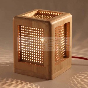 Modern solid wood square shape antique table lamp wooden lampshade E27 vintage bedside lamp for study room bedroom light fixture