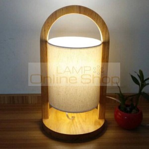 Modern solid wood table light creative Oak wood base Cloth cylindrical shade desk lamp for bedroom bedside study room office