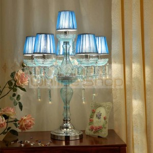Modern Wedding Props Blue glass Led table light Mediterranean Living Room Atmosphere Hotel Room Art European Crystal Lamp