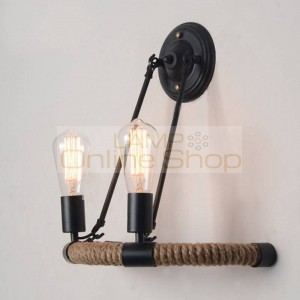 Nordic 2 heads E27 hemp rope wall lamp creative hotel restaurant cafe aisle stair half circle wrought iron wall sconces