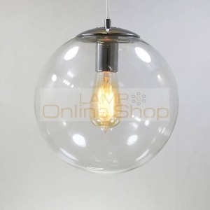Nordic glass pendant lights 15 20 25 30cm clear glass ball black silver dining room coffee home industrial suspended lighting