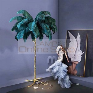 Nordic LED Floor Lights Lights Ostrich Feather Gold Copper Brass Resin LED Floor Lamp Tripot Standing Lamps Living Room Decorate