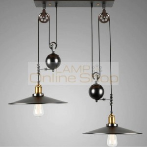 Nordic pulley creative Pendant Lights 2 heads 30cm lampshade vintage wrought iron restaurant lamp industrial style hanging lamp