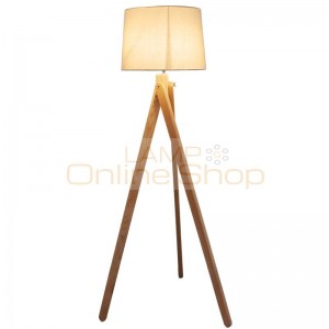 Simple Nordic standing lamp Wood leg Fabric lampshade E27 warm Floor Lamp Living Room Bedroom Restaurant 3 Legs Wood Floor light