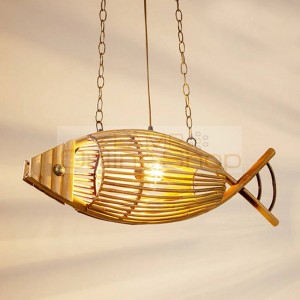 Southeast Asian bamboo Pendant Lamps vintage Fish shape creative restaurant cafe deco lighting suspension Hanging Light fixture
