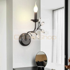 Vintage black Crystal Wall lamp Bedroom Mirror Light Engineering TV Background Sconce Wall Lights Bedside Lamp Led Lighting