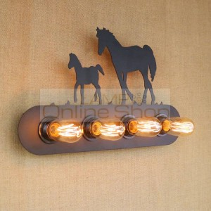 Vintage Country style 4 heads E27 art Creative horse wall lamp for bedroom bedside Restaurant aisle decor sconce iron wall light