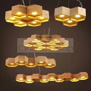 Vintage Wood industrial pendent lamp,3 kinds large Honeycomb LED pendant light handmade wooden Hanging Lamp for living room cafe