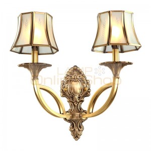 Wall Sconce copper wall lamp European glass lampshade light living room restaurant cafe bedroom hotel decoration E14 3W light
