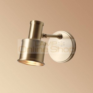  American style real brass bedside wall lamps Adjust lampshade foyer corridor LED E27 bulb lighting fixture