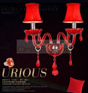 2-arm Modern Red wall sconce abajur fabric lampshade led candle wall Lamp Home red Crystal Lamp Ktv Bar Lamp Bedroom kids light