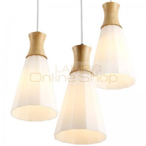 3 Head Nordic Wooden LED Pendant Lamp for Restaurant Dining Room Japanese Solid Wood Glass Decor Light Home Hanging Lighting