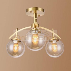 3 Heads American Copper Living Bed Room Ceiling Lights Nordic Post Modern Simple Restaurant Glass Home Decor Lightings Fixtures