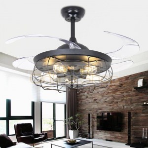 42Inches retro ceiling fan light restaurant invisible fan light Nordic loft pendant living room lamps Remote fan chandelier