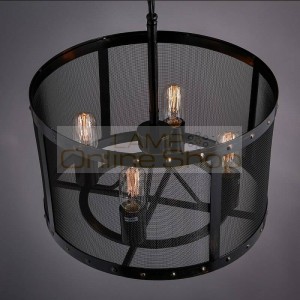 4 Head Loft Industrial Lamp suspension luminaire Iron Net Bar Restaurant LED Pendant Lights Simple Circular Cage Deco Lamp