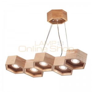 5 Heads Nordic Wood Honeycomb Chandelier Lamp for Living Room Restaurant Bar Cafe LED Home Decoration Hanging Light Fixtures