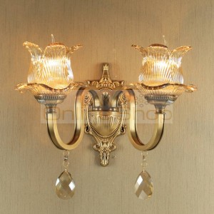 All Copper Living Room Wall Lamp Bedroom Creative Candle Crystal Lamp Corridor Lamp antique bronze wall lights led