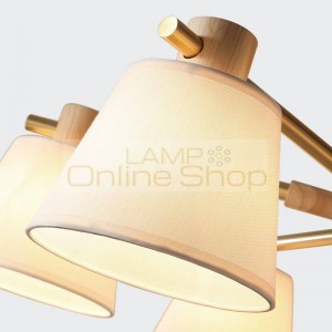 American 3/6/8 Arm real brass led pendant lights wood cloth shade hanging light warm white E27 lamp 5W AC85V-240V led lamp ship