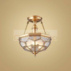 American chandelier full copper gold living room glass lampshade simple classical dining room creative personality Nordic lamps