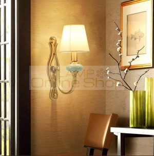 American Copper Cloth Hotel Bedside LED Decor Wall Lamp European Aisle Corridor Study Wall Light Fixtures
