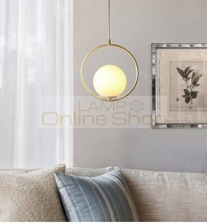 American Copper Restaurant Bedroom LED Pendant Light Nordic Modern Bar Circular Glass Ball Home Deco Hanging Lamp Fixtures