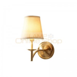 American Copper Wall Lamp for Living Room Bedroom Minimalism Simple Bedside Restaurant Fabric Art Home Decorate LED Wall Light
