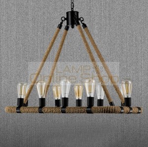 American country 10 arm wrought iron hemp rope chandelier for living room Modern creative restaurant bar industrial pendant lamp