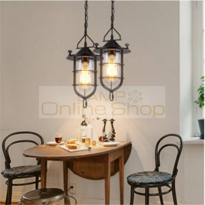 American Country Industrial Dock Chandelier Lighting Cafe Clothing Store Aisle Iron Glass LED Hanging Lamp Light Fixtures