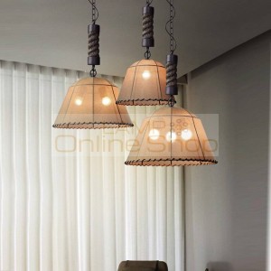 American Country Style Restaurant iron art Lamps Loft Hanging Lights Creative Study Bar Cafe Linen Vintage Pendant Lamp