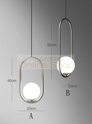 American Creative Glass Ball Pendant Lights Iron Hoop Hang Lamp for Bedroom Cafe Restaurant Bar Indoor Lighting Fixtures Decor