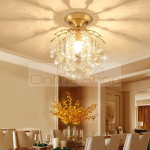 American Living Room Restaurant LED Crystal Lamp Simplified Modernity European Entrance Balcony Bedroom Copper Ceiling Lights