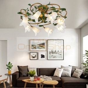 American Glas Flower Ceiling Lamp For Living Room Decoration Bedroom Crystal Chandelier Ceiling European Light Fixture