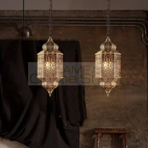 American Southeast Restaurant LED Pendant Lamp for Bar Cafe Handmade Iron Hanglamp Hollow LED Hanging Light Fixtures