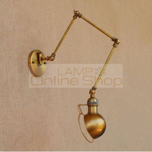 American Three Section Wall Lamp led Bronze Color Iron Adjustable Telescopic Bedside Cafe Restaurant Wall lights E27