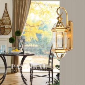 American Rural Copper Glass LED Wall Lamp European Outdoor Waterproof Balcony Courtyard Decorate Light Fixture
